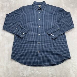 Duluth Men's large Blue Plaid Nylon Long Sleeve Button Down Shirt Work Outdoor